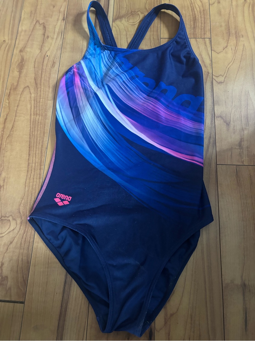 arena Navy One-Piece Swimsuit with Blue and Pink Swirl